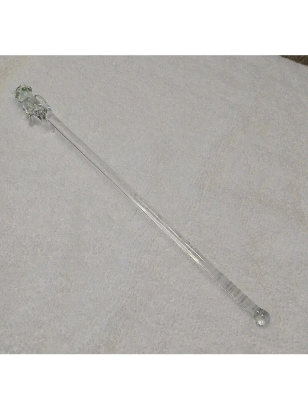 Vintage Mid-Century Hand-Blown Art Glass Owl Swizzle Stick – Green Eyes